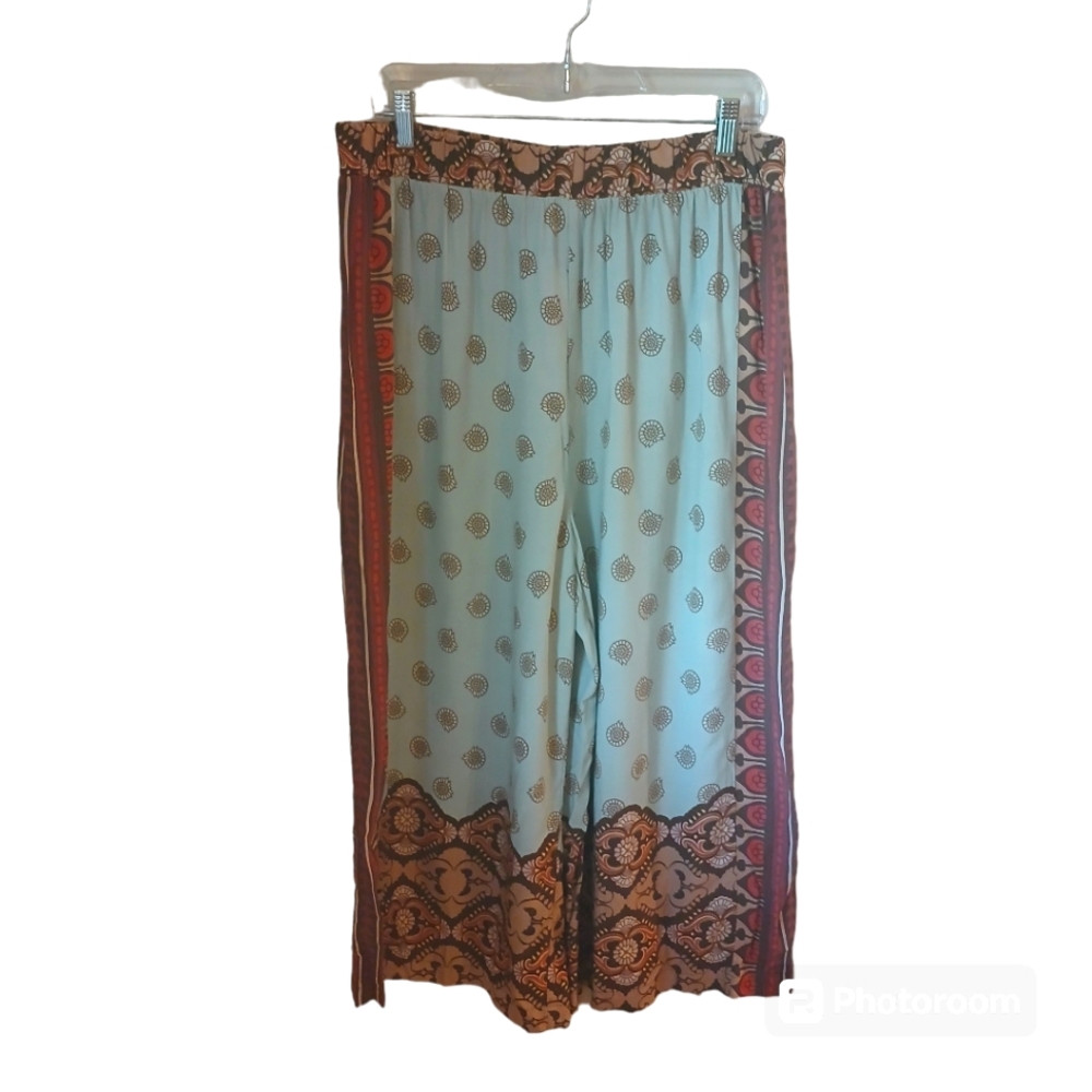 Crimson In Grace Women's Vintage Print Bohemian  Pull On Ankle Pants Size XL